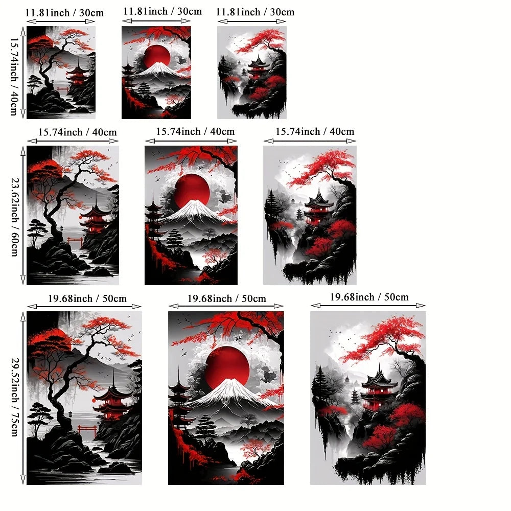 3pcs Japanese Landscape Canvas Painting