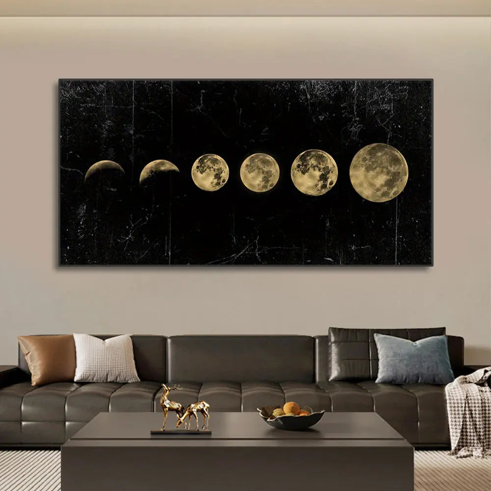 Wall Art Moon Phase Gold Black Posters Aesthetic Canvas Art Prints Abstract Painting Wall Picture for Living Room Home Decor