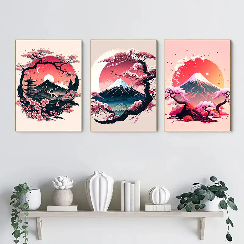 3pcs Japanese Landscape Canvas Painting