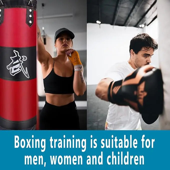 Heavy Duty Oxford Cloth Sandbag, Red, Unfilled Hanging Boxing Bag Set with Gloves and Hooks for MMA, Karate, Kickboxing Training