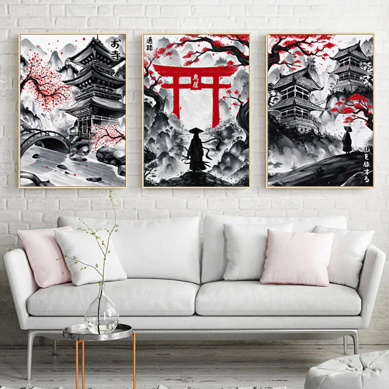 3pcs Japanese Landscape Canvas Painting