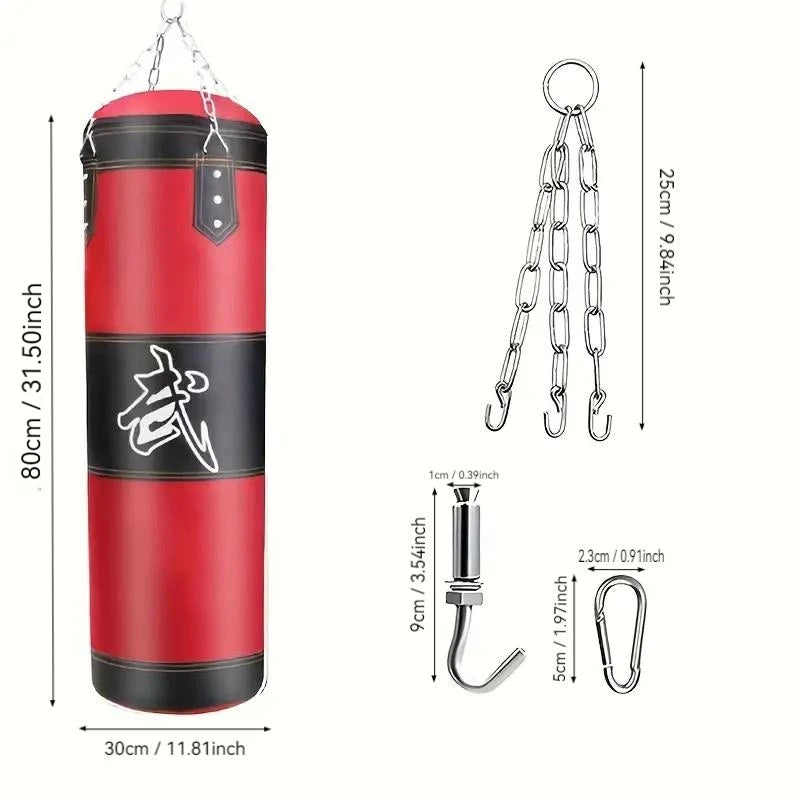 Heavy Duty Oxford Cloth Sandbag, Red, Unfilled Hanging Boxing Bag Set with Gloves and Hooks for MMA, Karate, Kickboxing Training