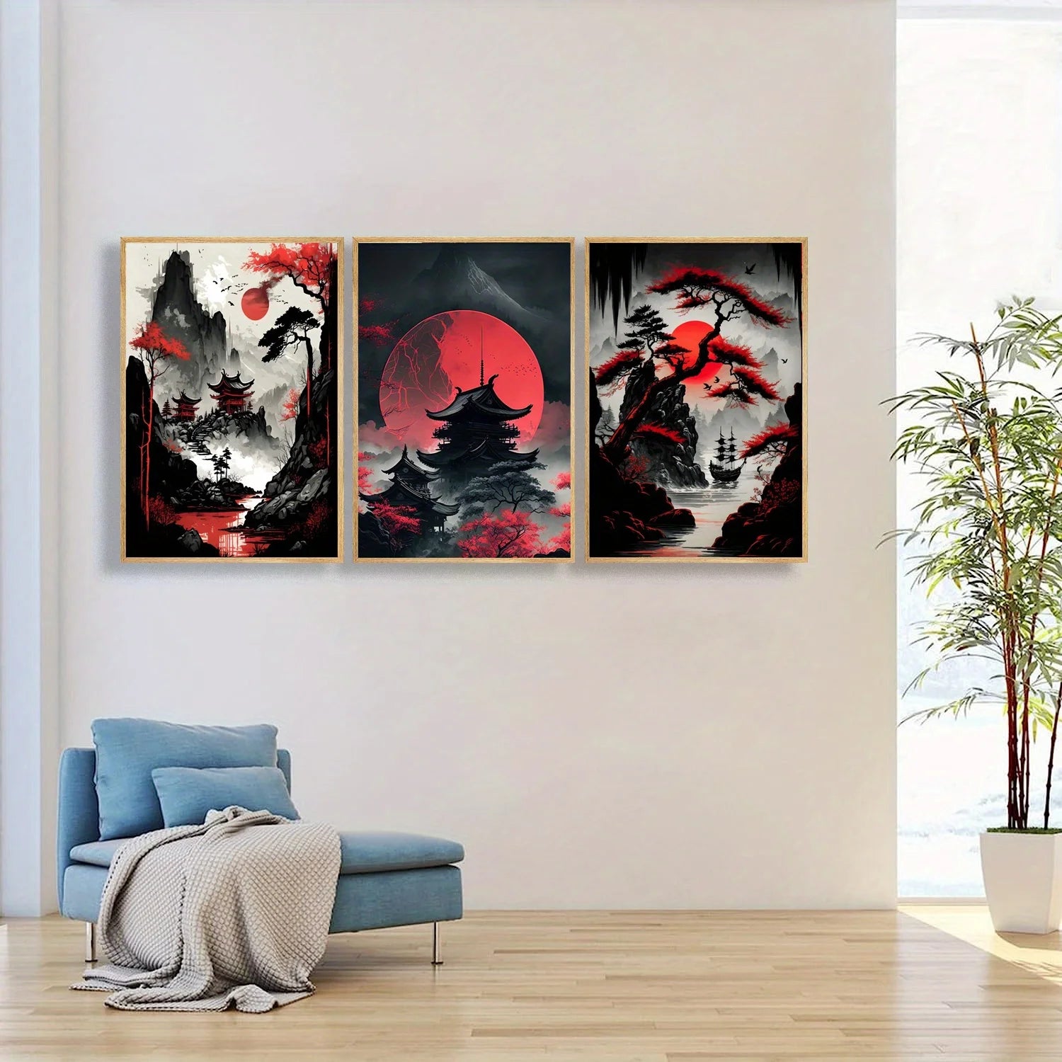3pcs Japanese Landscape Canvas Painting