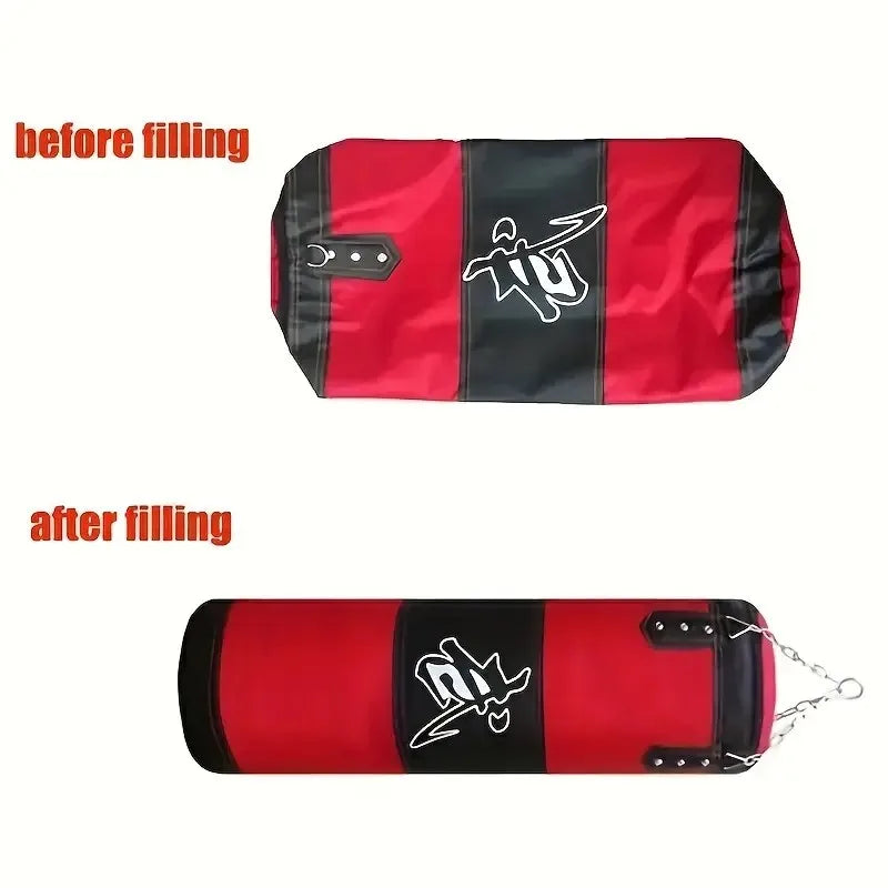 Heavy Duty Oxford Cloth Sandbag, Red, Unfilled Hanging Boxing Bag Set with Gloves and Hooks for MMA, Karate, Kickboxing Training